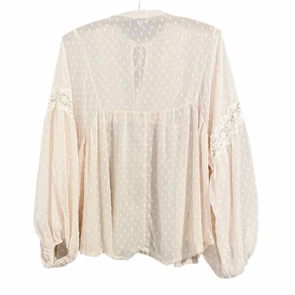 NWT Blue B Top Women’s Size Small Cream Lace Cottagecore Peasant Blouse Academia - Picture 3 of 11